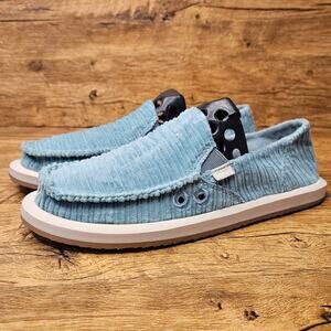 Sanuk Donna Vintage Corduroy blue slip on sidewalk surfers shoes size 8 NWT